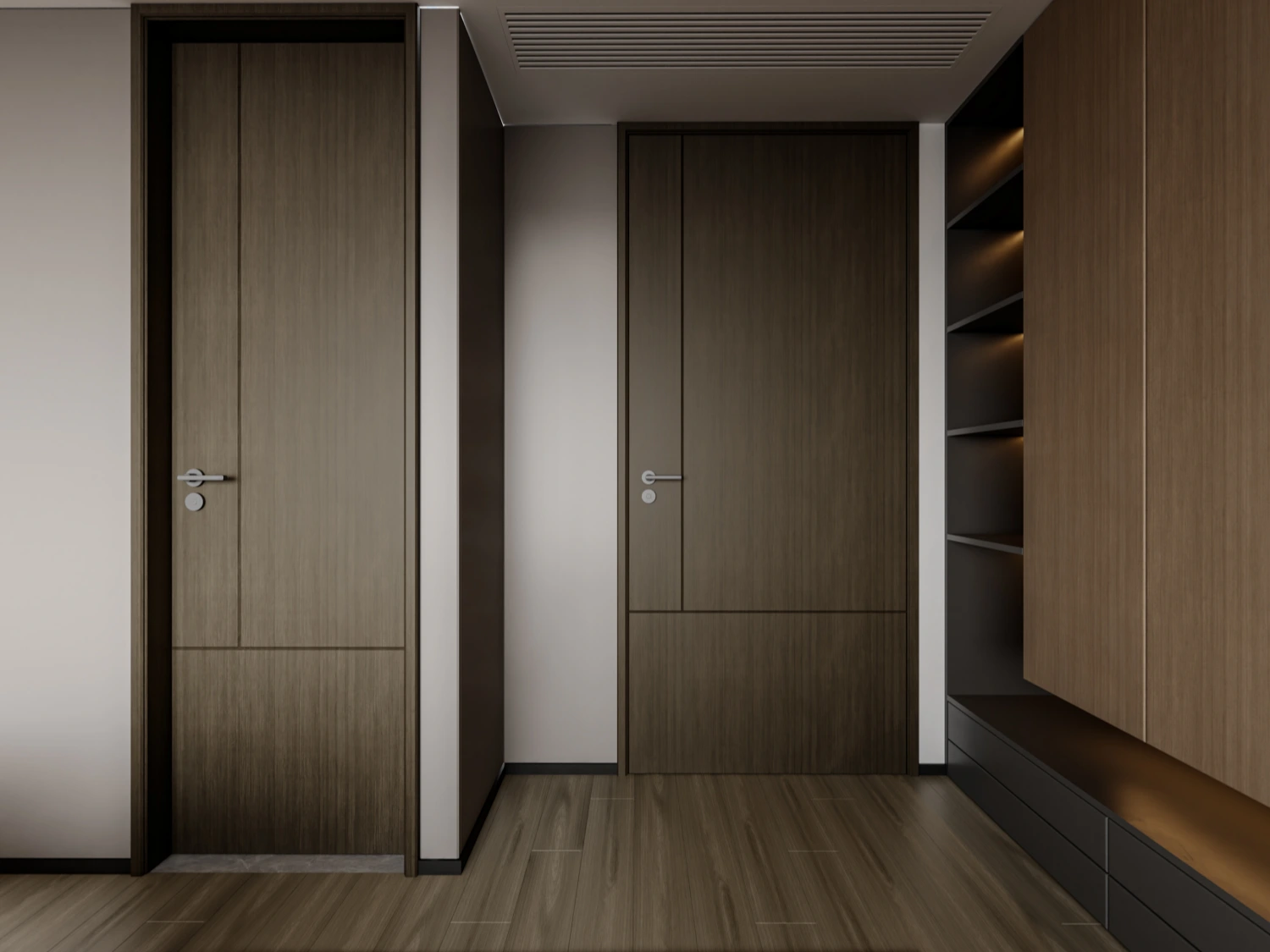 Luxury residential interior with bespoke millwork and soft lighting